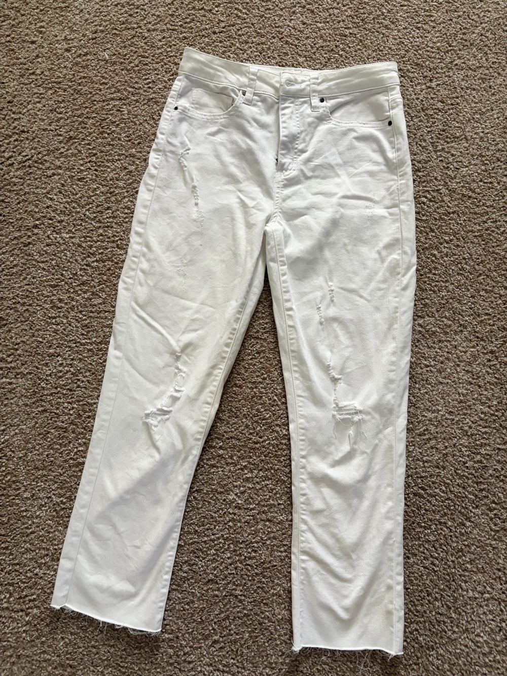 Grace & Lace White Distressed Straight Leg Jeans